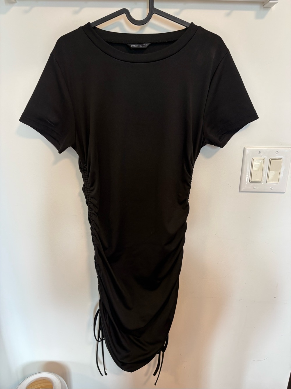 SHEIN Black Ruched Side Tie Midi Dress